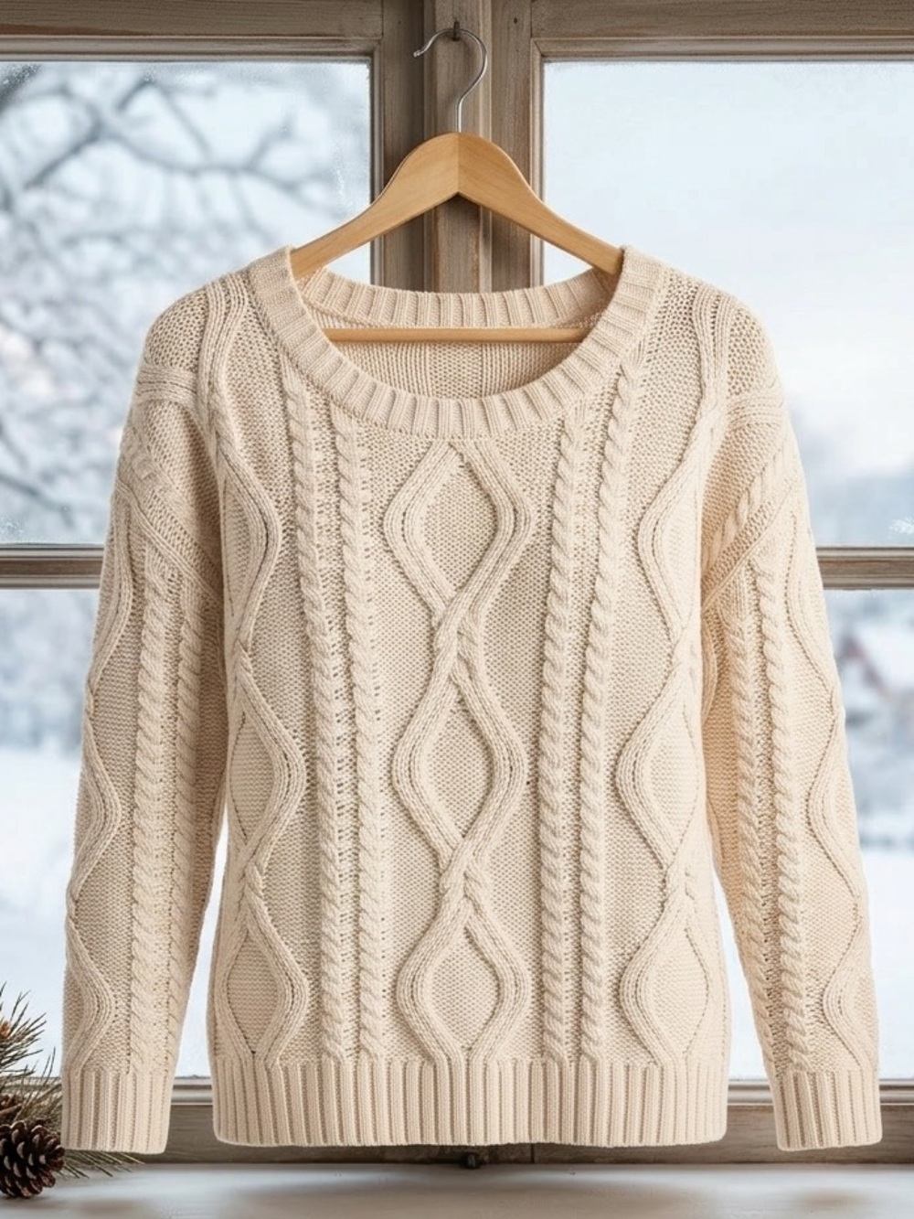 Classic Cream Oversized Cable Knit Sweater